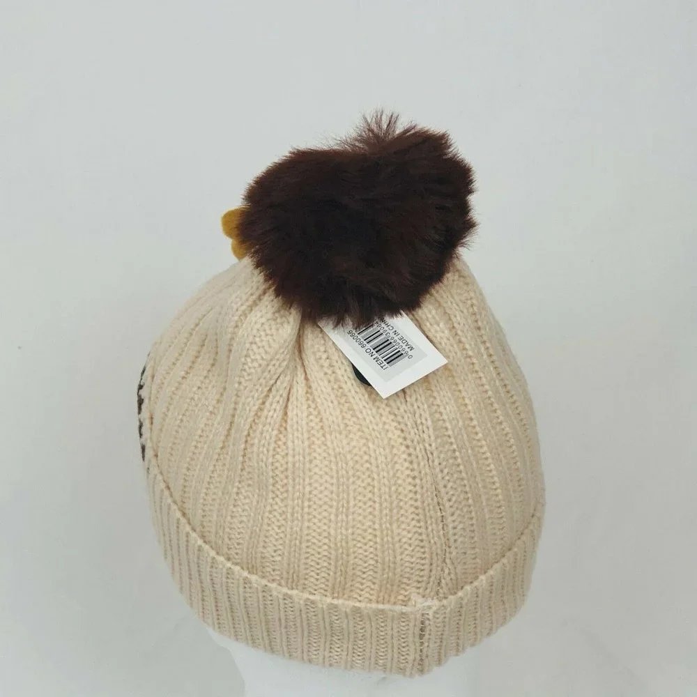 Kids Knit Beanie Pom Fleece‎ Lining Plush On Front-